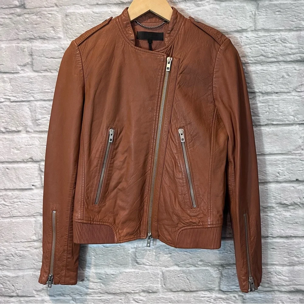 Rag & Bone Size 4 - Lyon Moto Lamb Leather Jacket - Camel MSRP $1,295 - Picture 4 of 16
